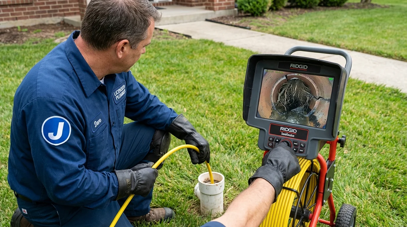 Sewer camera inspection being performed by Johns Plumbing LLC in Forest