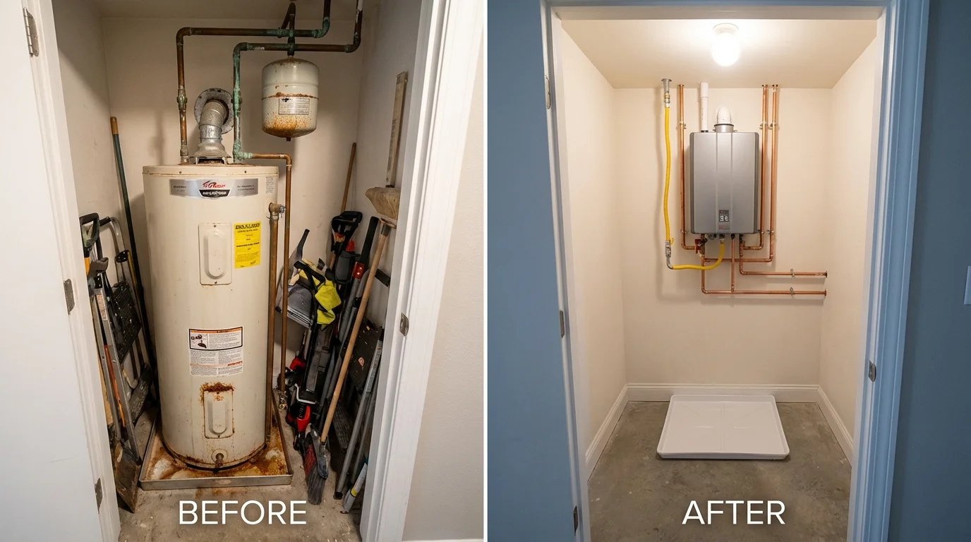 Tank water heater versus wall-mounted tankless unit comparison for Forest, VA homeowners