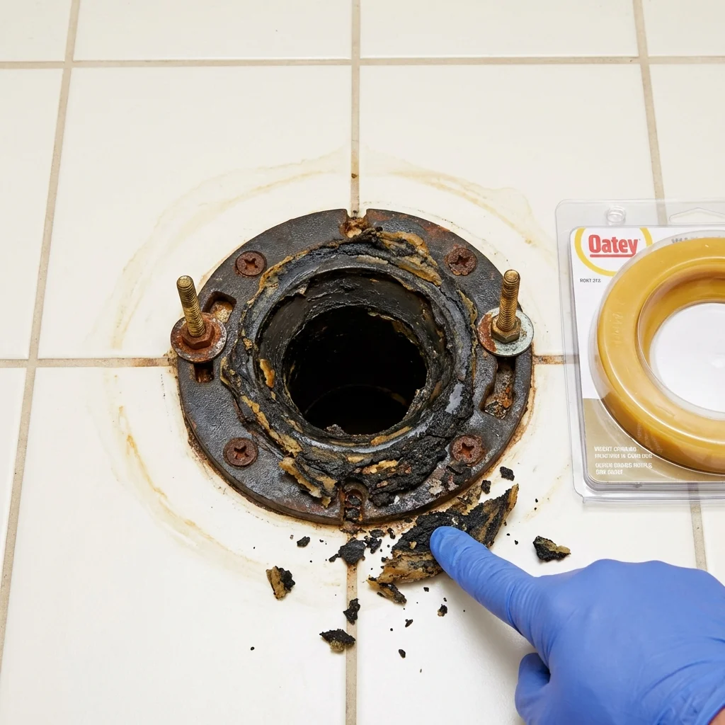 Failed wax ring showing water seepage at the base of a toilet in a Forest, VA home