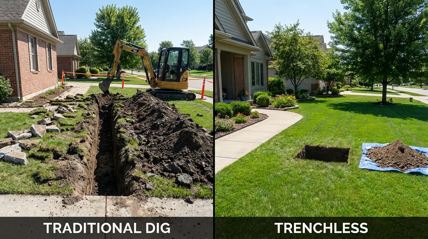 Trenchless sewer repair with minimal yard damage versus traditional excavation in Forest, VA